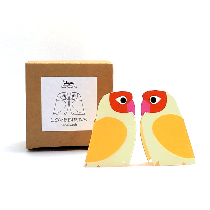 two yellow paper lovebirds with gift box